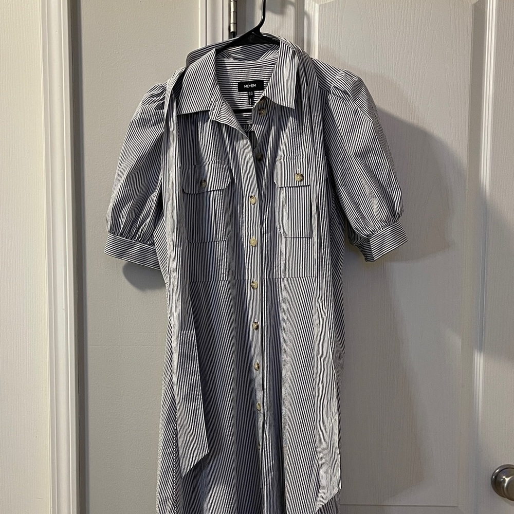 ME+EM Navy Striped Long Sleeve Dress